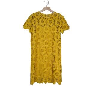 LOFT Womens 2 Yellow Sunflower Lined Lace Mini Dress